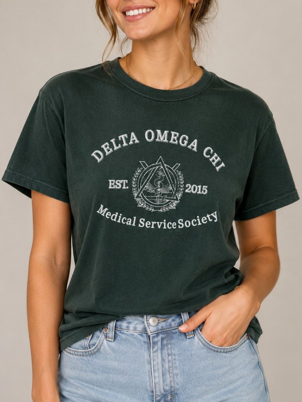 Delta Omega Chi Medical Society T-Shirt Green Men Unisex Large Collegiate Premed